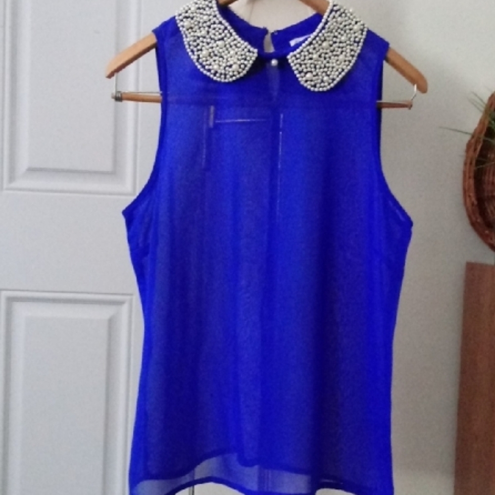 NWOT women's Dizzy Lizzy Royal Blue pearl embellishments around the neckline top
